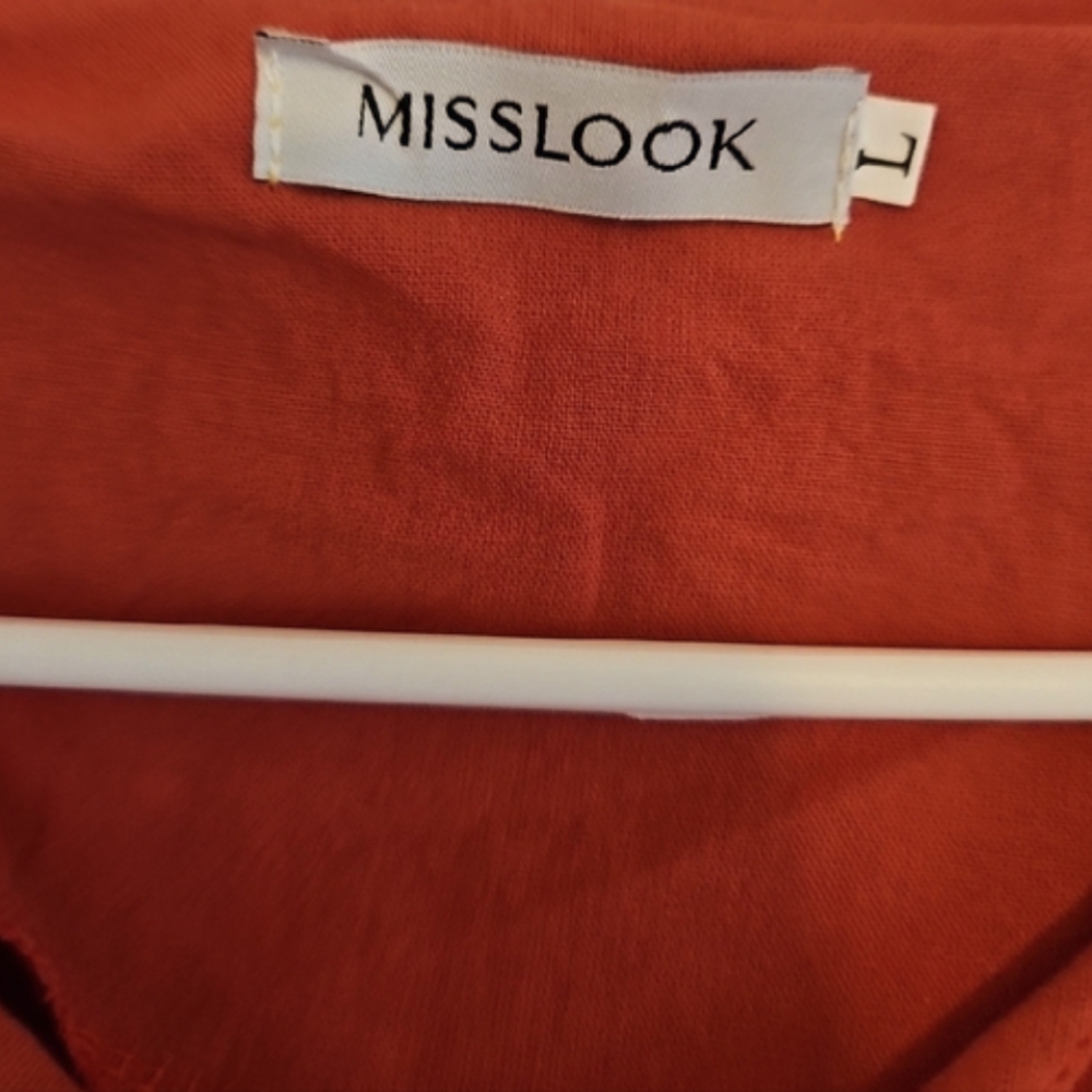 MISSLOOK Rust Orange Cotton Dress With 1/2 Sleeves And Pockets Size LARGE - Picture 2 of 11